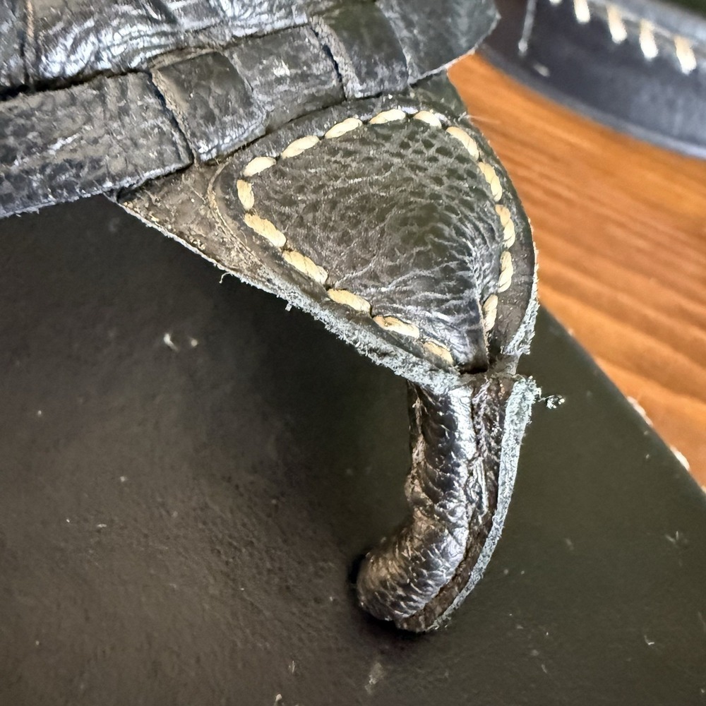 Vintage 90s Y2K MIA Blk Leather Stitched Kitten Heel Thong Sandals Brazil Sz 8.5 - Picture 14 of 15